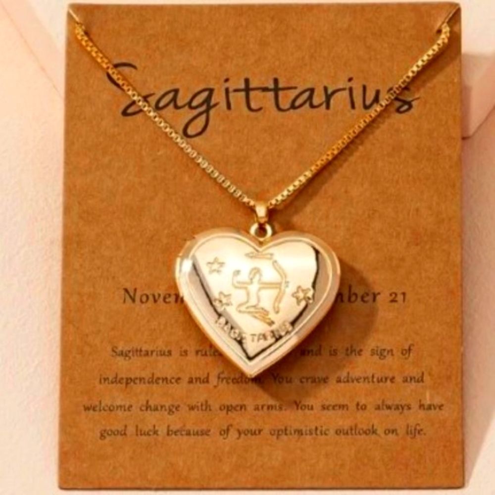 SAGITTARIUS GOLD ZODIAC HEART LOCKET NECKLACE
